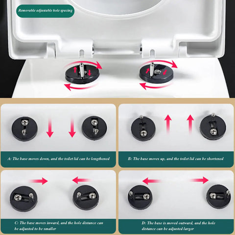 Close-up of adjustable hinges for Soft Close Toilet Seat With Universal Smooth Drop Action For Your Everyday Bathroom Setup.