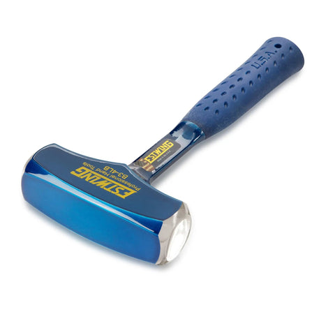 Heavy Duty 4 Pound Drilling And Crack Hammer, USA Made Sledge Hammer with blue shock reduction grip on white background.