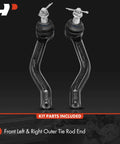 Front Outer Tie Rod End Replacement For Infiniti JX35 2013, QX60 2014 To 2019, Nissan Murano 2015 To 2022, Pathfinder 2013 To 2020 Left And Right Driver And Passenger Side To Fix Uneven Tire Wear And Keep Your Ride Steady, 2 black steel tie rods