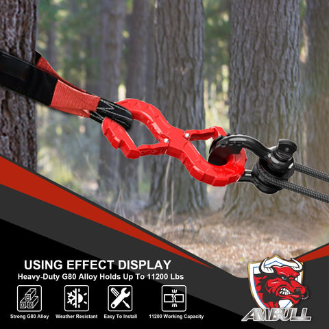 Red 3/8 Inch Tow Hook And Winch Shackle For Off Road Recovery 33000 Lbs G80 Heavy Duty in forest setup