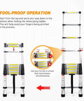 12.5-Foot Telescoping Aluminum Ladder, A Real Workhorse For Home Or Pro Jobs, EN131 Certified, showing folding operation steps.