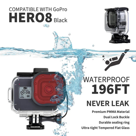 Waterproof Case With Dive Filters For GoPro Hero 8 Black Up To 196 Feet Deep 60 Meters Underwater Housing Kit For Action Camera