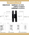 Hidden Door Hinge Set Two Pack 6 Inch Concealed Butt Hinges With 180 Degree Matte Black Swing And 3 Way Adjustable Zinc Alloy Construction For Heavy Duty Installations Tough As Nails Built To Last Riyhch diagram showing hinge measurements and adjustments.