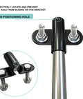 Close-up of Hardcore Heavy Duty Wheelbarrow Axle Bracket Kit With Solid Five Eighth Inch Shaft showing axis positioning hole and bolts.