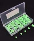 Glow In The Dark Soft Plastic Fishing Beads Set, 100 Pcs Green Egg Shaped Beads in compartmented box for night fishing