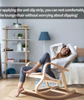 Woman relaxing on a rocking chair on Non Slip Recliner Floor Protectors With Ultra Grippy Anti Slip Grip For Hardwood Floors.