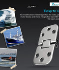 Flush Mount Hatch Hinges 316 Stainless Steel Marine Grade Build Tough As Nails Corrosion Resistant 180 Degree Rotation Ideal For Boats Yachts Doors Motor Boxes And RVs Pack Of 2 shown with illustrations of boats.