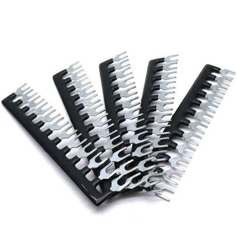 10 Pack Fork Type Terminal Jumper Block 12 Position Wire Connector Barrier Strip 400V 12A Black Red Brass Nickel Plated For Heavy Duty Round Copper Wire Connections