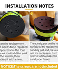 Installation guide showing steps to replace pad on Solid Build 5 Inch Hook Loop Orbital Sander Metal Pad Compatible With Ryobi RS240 RS280 RS290.