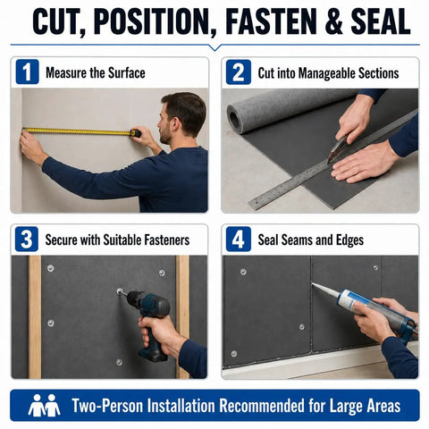 Badass Mass Loaded Vinyl Soundproofing Roll Rock Solid MLV Barrier wall and floor noise blocker installation guide steps.