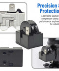 4.7 Ohm 1 Pin PTC Start Relay With Refrigerator Overload Protector for mini fridges and coolers, black and white components shown.