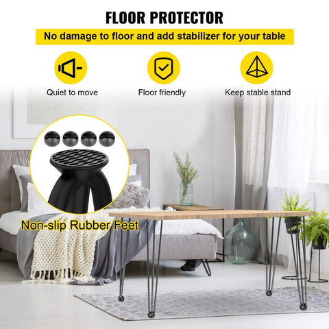 Beefy Hairpin Table Legs 28 Inch Black Set Of 4 with non-slip rubber feet in a living room setup