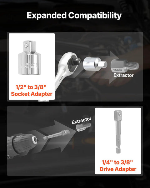 Smooth Operator 65 Piece Bolt Extractor Kit And Screw Removal Set With Left Hand Drill Bits for socket and drive adapters.
