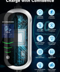 Level 1 and 2 EV Charger With 25ft Cable, digital display, safety protections, transparent view, silver finish