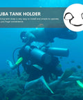 Scuba diver using heavy duty scuba tank strap and elastic cylinder band retainer for underwater gear in saltwater adventure