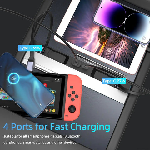 Tesla USB Hub For Model Y Juniper 2025 2026 And Model 3 Highland 2024 2025 with devices connected and fast charging display