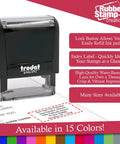 Custom Self Inking Signature Stamp Personalized With Your Favorite Fonts And Rich Ink Colors Serves Up Hassle Free Branding For Work Or Play Designed As A Top Shelf Game Changer on a document, showcasing its locking feature.