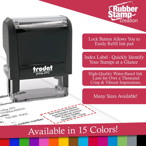 Custom Self Inking Signature Stamp Personalized With Your Favorite Fonts And Rich Ink Colors Serves Up Hassle Free Branding For Work Or Play Designed As A Top Shelf Game Changer on a document, showcasing its locking feature.