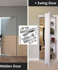 Hidden Door Pivot Hinges for Wood Doors, Heavy Duty Stainless Steel 200 Lb Load, Concealed Bookcase Cabinet Door Hinges, installed