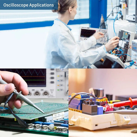 Technician using 100MHz Four Channel Digital Storage Oscilloscope With 7 Inch LCD 1G Samples Per Second in lab
