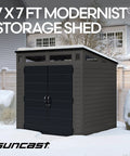 Modern Outdoor Storage Shed With Floor Included, 200 Cu Ft Weatherproof Resin Garden Shed For Mower, Bikes And Tools