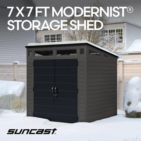 Modern Outdoor Storage Shed With Floor Included, 200 Cu Ft Weatherproof Resin Garden Shed For Mower, Bikes And Tools