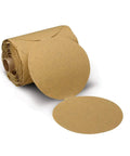 Roll of Stikit Paper Disc Roll 236U P80 C Weight 6 Inch Adhesive Backing sandpaper discs with one disc laid flat