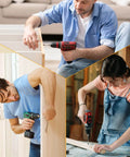 People using drills for furniture assembly, depicting everyday use of 110 Piece M6 Hex Socket Head Cap Screw Kit For Cribs And Bunk Beds Replacement Hardware With Assorted Lengths 35 45 55 65 80 Mm Built For Delta Cots And Everyday Furniture Fixups.