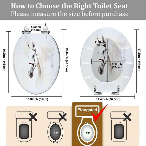Toilet Seat Elongated for Bathroom, showing dimensions and installation guide for proper toilet seat fitting.