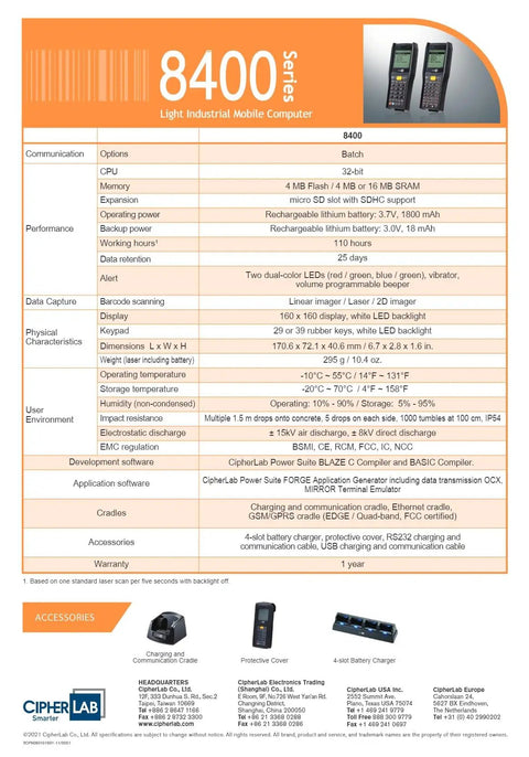 Heavy Duty Industrial Barcode Scanner And Mobile Computer With Boss Level Battery Life Tough Rugged Handheld specifications sheet.