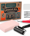 All In One Linocut Printmaking Kit With 5 Soft 4x6 Blocks Carving Knife Brayer And 20 Transfer Papers For Beginners And Artists Dope Starter Kit For Block Printing And Stamp Making Projects box with tools and materials