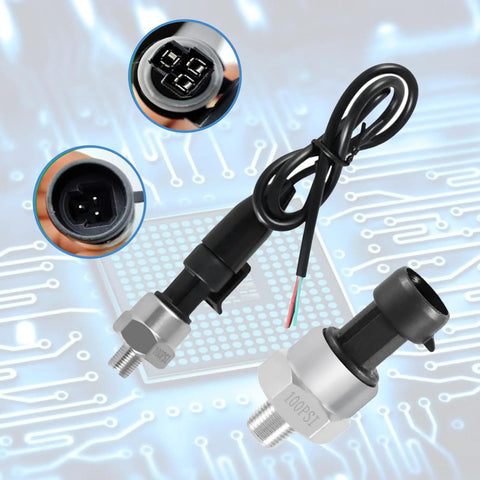0 To 100 PSI Pressure Sensor Transducer For Fuel Oil Air And Water With One Eighth Inch NPT Thread And Harness Kit 316 Stainless Steel Automotive Marine And Truck Compatible, showing connectors and wiring