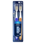 Next Level Battery Powered Electric Toothbrush With Durable Medium Bristles Eliminates Plaque And Keeps Your Brightest Smile On The Road two pack of blue and orange toothbrushes in packaging.