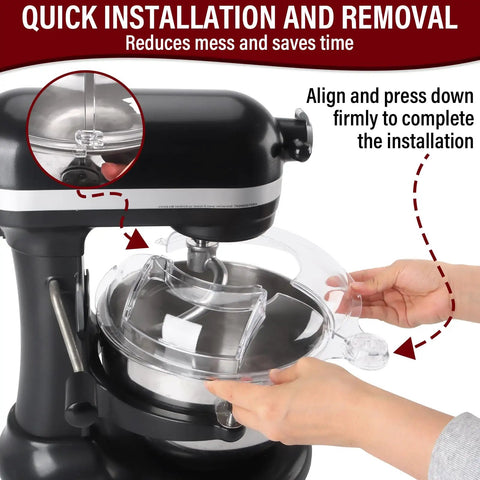 Full Wrap-Around Pouring Shield For Stand Mixers 6-7 Qt, Stainless Steel Splatter Guard installation process shown