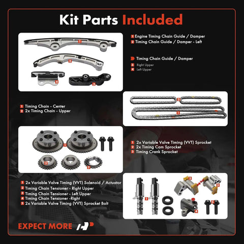 Engine Timing Chain Kit With VVT Sprocket 19 Piece For Ford Lincoln Mercury 3.5L V6 Fits Edge Fusion Taurus Flex Taurus X MKS MKT MKX MKZ 2007 2011 Models And More parts diagram