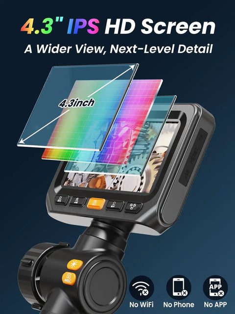 4.3 inch IPS display on Two Way Articulating Borescope Endoscope Camera With Light Dual Lens 1080P Industrial Inspection Tool
