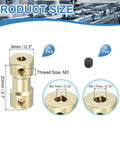 Brass Shaft Coupler Set 3.17mm to 3.17mm Motor Shaft Adapter 4 Pcs With M3 Screws, detailed size and thread illustration
