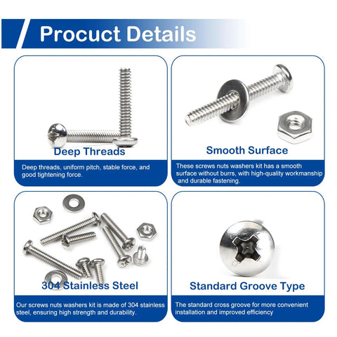 Heavy Duty 6-32 Phillips Pan Head Machine Screw Kit Featuring Three Hundred Seventy Top Shelf 304 Stainless Steel Fasteners with deep threads and smooth surfaces.