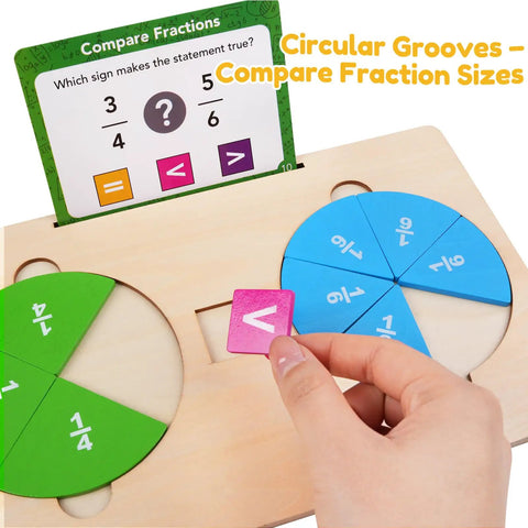 Child using Wooden Fraction Tiles And Circles Set For Kid Friendly Hands On Math Manipulatives Montessori Fraction Learning Kit