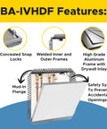 24 By 24 Inch Flush Drywall Access Panel With Sleek Aluminum Face, Quick Mud In Flange, Welded Frame, Removable Hatch Door, Secure Touch Latches, No Sweat Setup For Hella Smooth Walls And Tight Spot Repairs features snap locks and mud-in flange.
