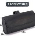 Premium Leather Car Sun Visor Sunglasses Holder, 2 Pack Universal Eyeglass Case with secure magnetic snap, dimensions shown.
