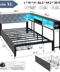 Super Solid Corner Twin XL Bed Frame With Built In Storage Bookcase And Plush Tufted Upholstered Headboard For Kids Room, dimensions and features.