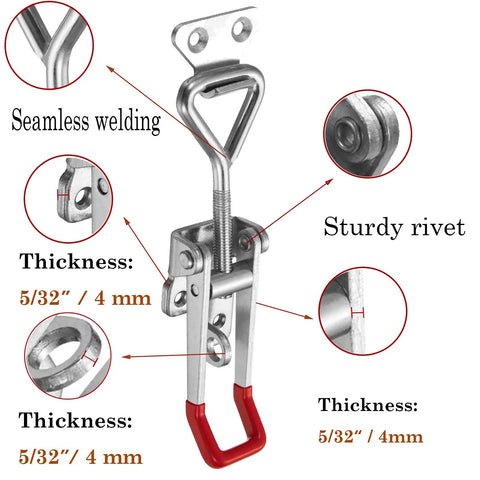 Heavy Duty Adjustable Toggle Latch Clamp With Lock Hole 300Kg 660Lbs Holding Capacity 7.5 Inch Silver 2 Pack For Secure Latching And Quick Tie Downs