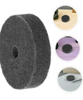 Chill Out With These 6 Pack Nylon Buffing Discs That Make Furniture And Cars Shine Like New While Keeping Things Smooth, Gentle, And Super Safe For Delicate Surfaces Without Scratching Or Messy Cleanup On The Job - Dark grey nylon buffing disc, side view.
