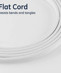 Three Outlet Flat Extension Cord With Eight Foot Grounded Cable For Home Office Media Center And Workspace Use Turns One Wall Outlet Into Three Prong Outlets, flat cord closeup