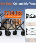 Foldable Wagon With Silent All Terrain Wheels And Brakes, Heavy Duty Beach Cart For Camping Garden Shopping And Sports, Large Collapsible Wagon With Cup Holders, Easy Open And Close Black, carrying luggage showing 330 lbs capacity