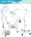 Lit LED Magnifying Lamp With Stand And Rolling Base, 4.9 Inch Lens, 2,200 Lumens, Stepless Dimmable, adjustable arm features
