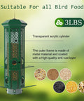 Weight Activated Squirrel Proof Bird Feeder With Removable Base For Outdoor Hanging No Hassle Setup, 6 Ports Perches, 3Lb Seed Capacity, Heavy Duty Metal Construction In Green