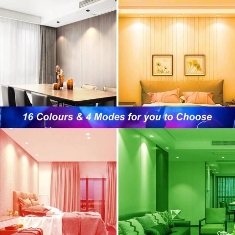 LED Recessed Ceiling Light 3In 4In 5W RGB Dimmable Downlight With Color Changing Mood Lighting in different room settings