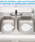 M METERXITY 4-Pack 5.9 in Silicone Tub Stopper, Bathtub Drain Stopper placed in stainless steel sink for water retention.